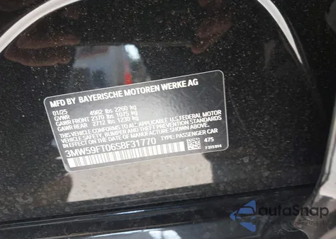 2025 BMW M340I из США, поврежденный, VIN 3MW59FT06S8F31770